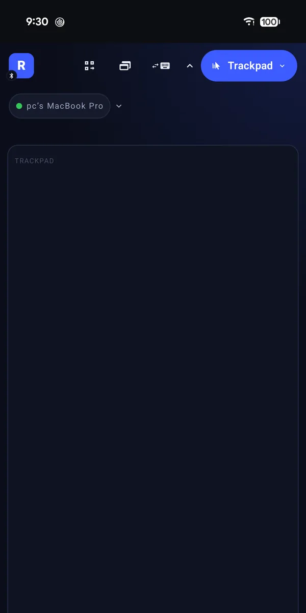 Remotype trackpad on Android: a large touch area with left and right click buttons.